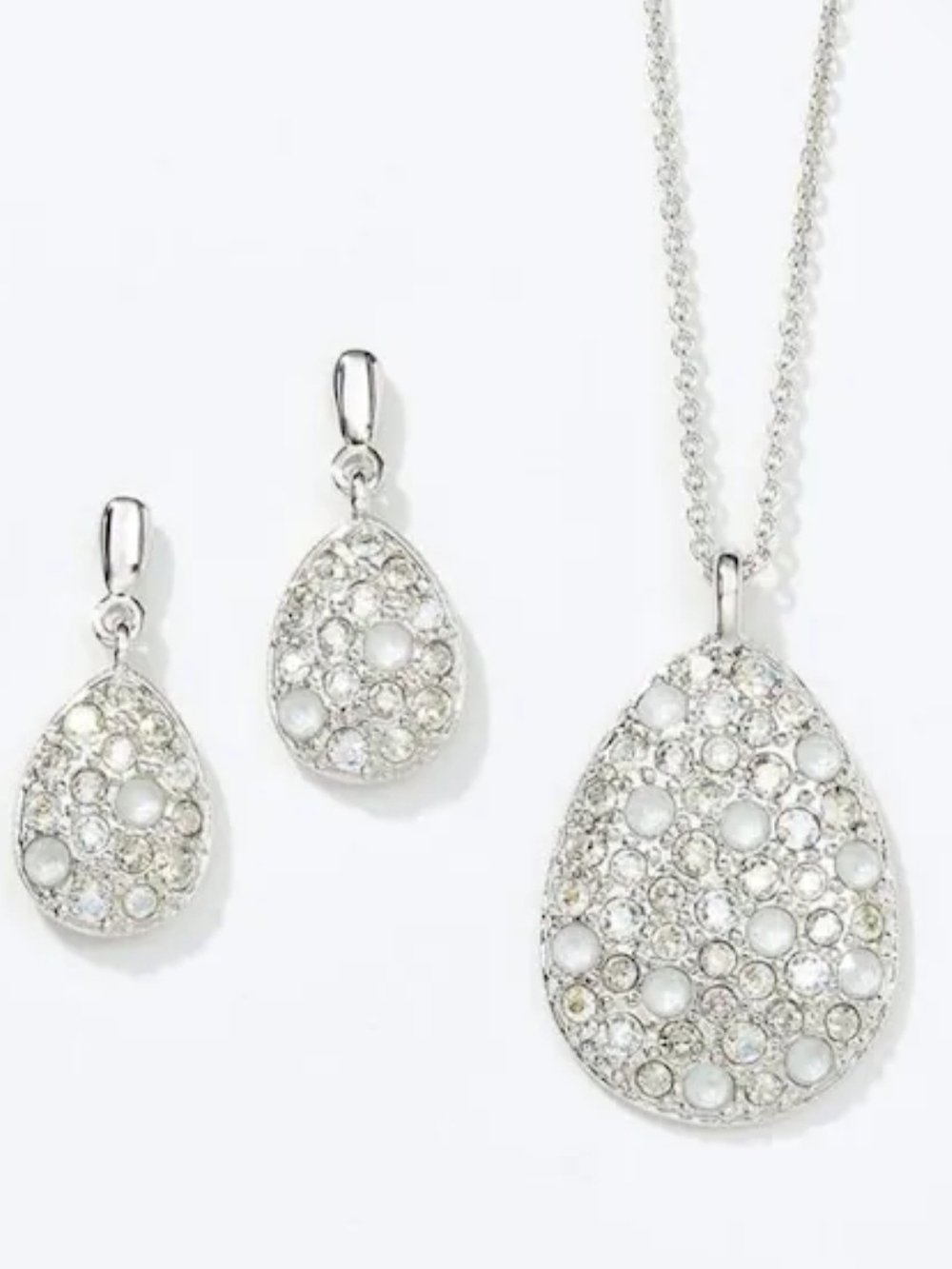 Touchstone Crystal Silver Crystal Pave Teardrop Necklace & Earrings